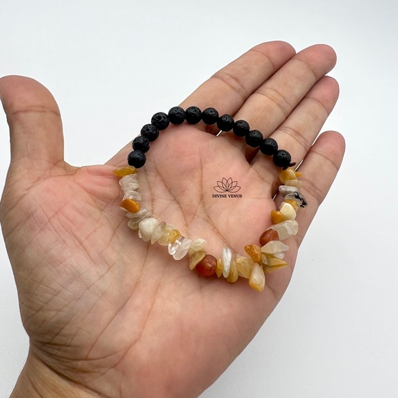 Yellow & Red Jade Bracelet with Lava Rock Beads - Picture 3 of 4